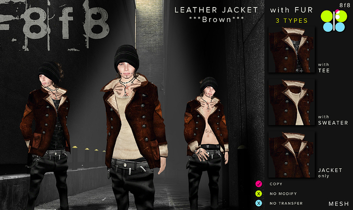 MESH BROWN LEATHER Jacket with FUR