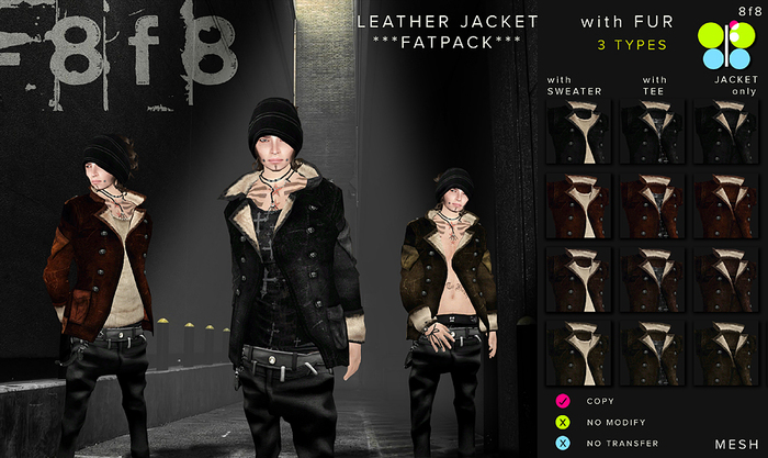 MESH LEATHER Jacket with FUR - FATPACK