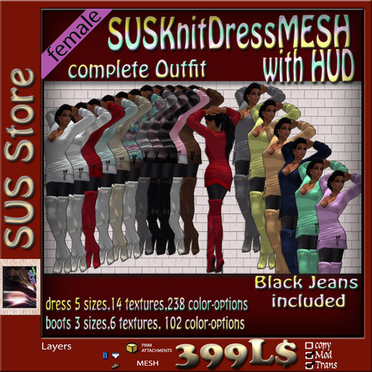 SUS KnitDressMESH with Overknees&HUD