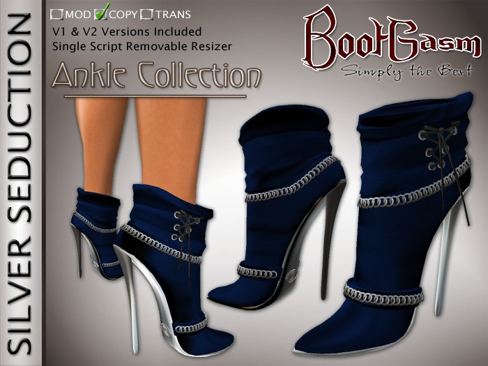 Bootgasm Silver Seduction Ankle Boots Blue