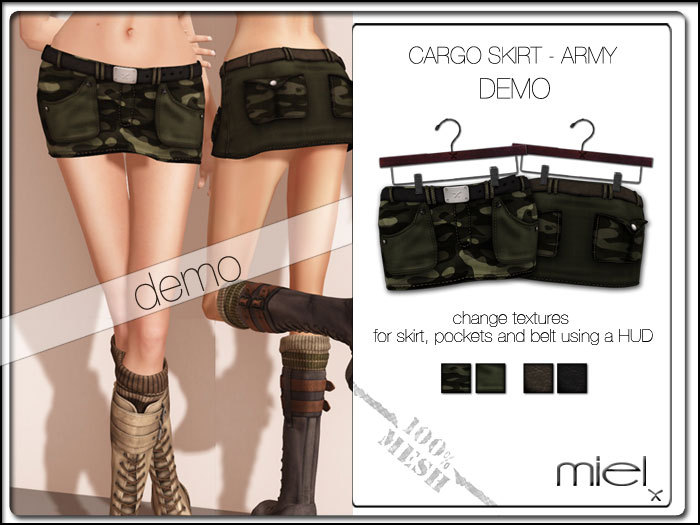 MIEL CARGO SKIRT DEMO - army (MESH)
