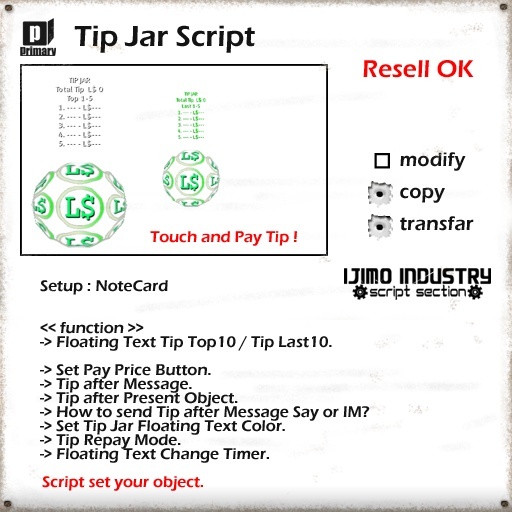 IJIMO INDUSTRY - Tip Jar Script  Resell OK