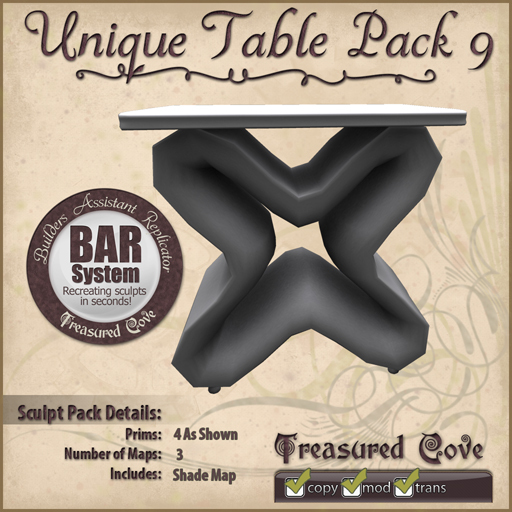 -TC- Unique Table Pack 9 Clearance Priced