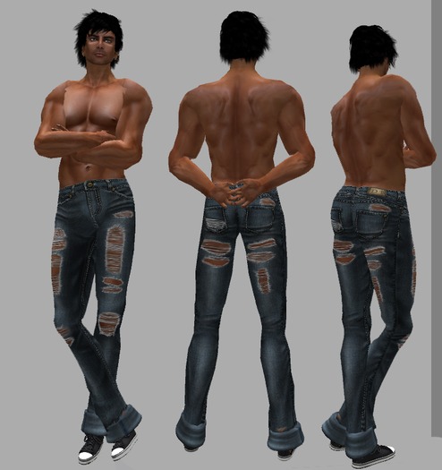 Mens Ripped & Torn Blue Jeans with Rolled Cuffs