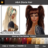 A&A Gloria Hair 11 Colors Value Pack. Long straight flexi hairstyle with pigtails and Menu Colorable Streaks