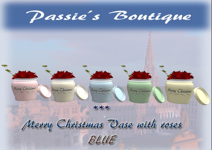 Passie's Boutique Christmas Rose blue vase
