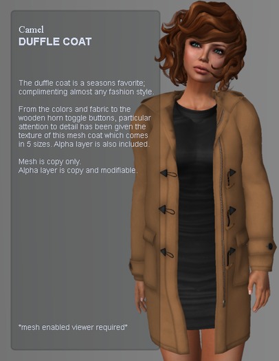 ::Page 3:: Duffle Coat - Camel (rigged mesh)