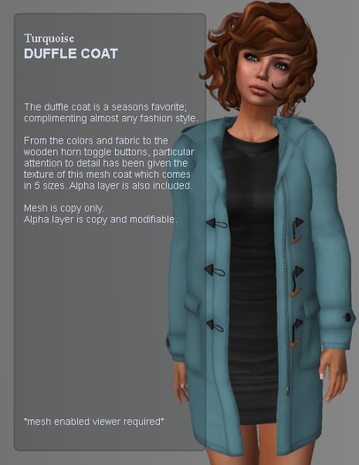 ::Page 3:: Duffle Coat - Turquoise (rigged mesh)