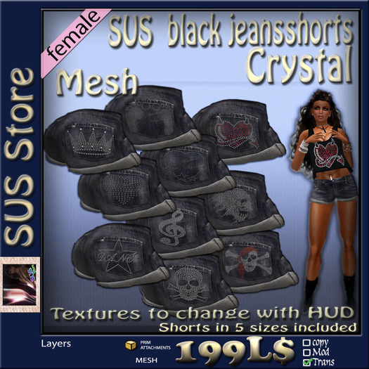 SUS black jeansshortsCrystal