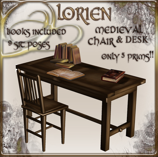 MEDIEVAL CHAIR AND DESK (ONLY 5 PRIMS)