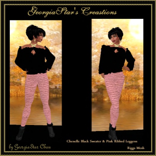 GSC Chenille Black Sweater & Ribbed Pink Pants