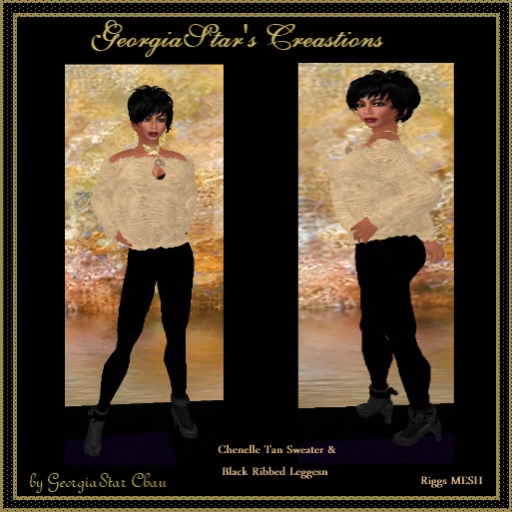 GSC Chenille Tan Sweater & Ribbed Black Pants