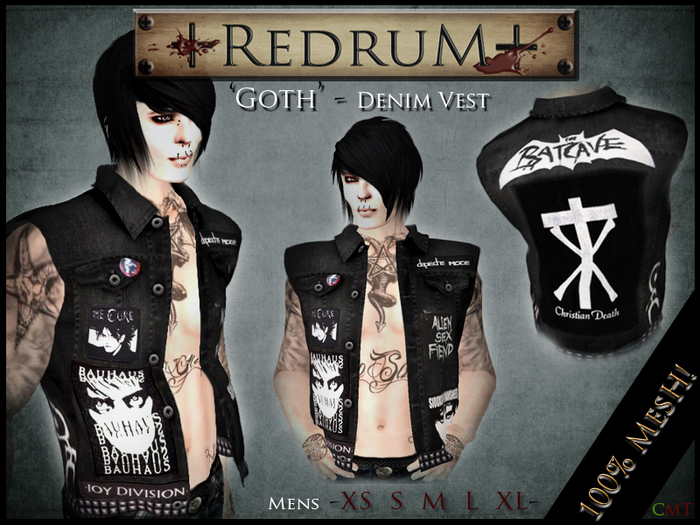 +REDRUM+ Denim Vest Mens Goth