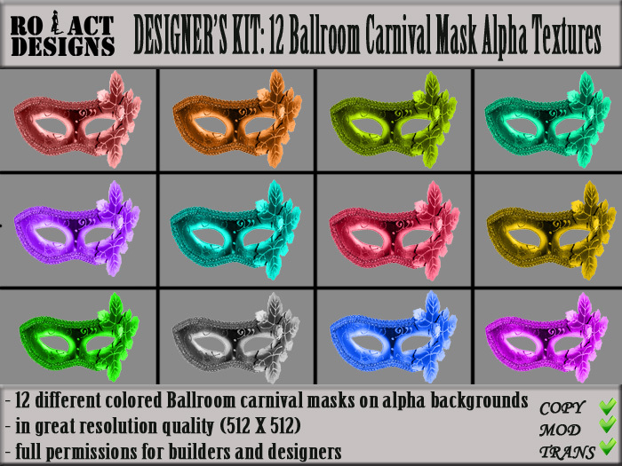 ..::RO!ACT::..DESIGNS 12 Ballroom Carnival Masks Alpha Textures