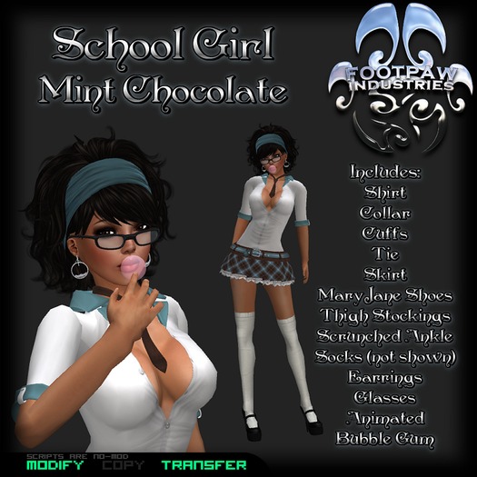 [FPI] School Girl Mint Chocolate Complete Outfit and More! Glasses, Bubble Gum & Tie to complete the Look