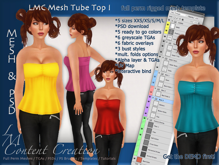 - DEMO - LMC Mesh Templates - Tube Top I - Fully rigged mesh summer Tops