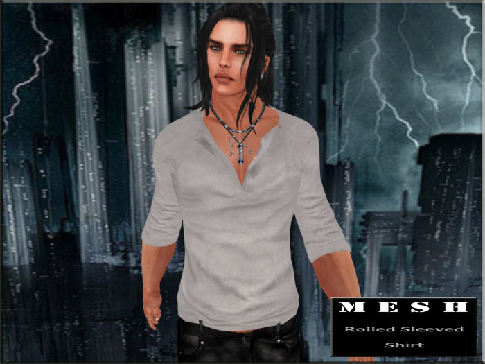 :: PROMO :: MESH Rolled Sleeves Shirt White