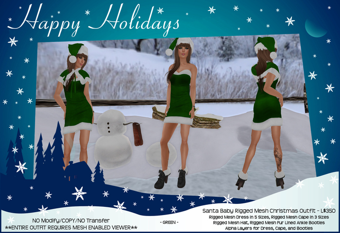 Santa Baby Rigged Mesh Christmas Outfit - Green