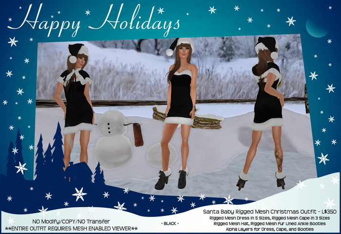 Santa Baby Rigged Mesh Christmas Outfit - Black