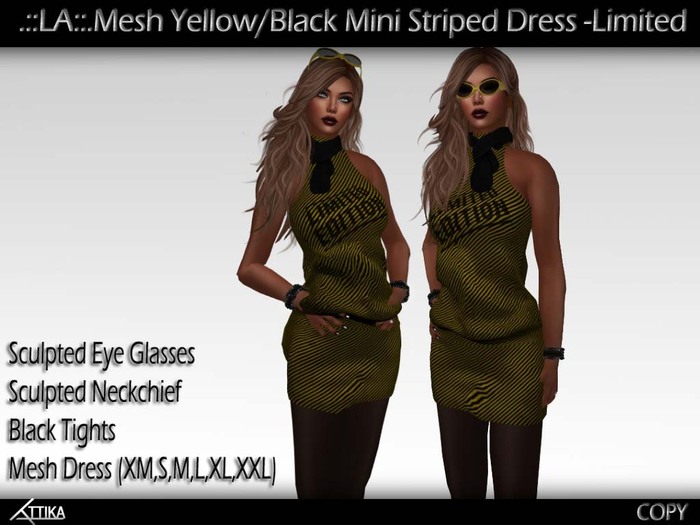 .::LA::.Mesh Yellow/Black Mini Striped Dress -Limited