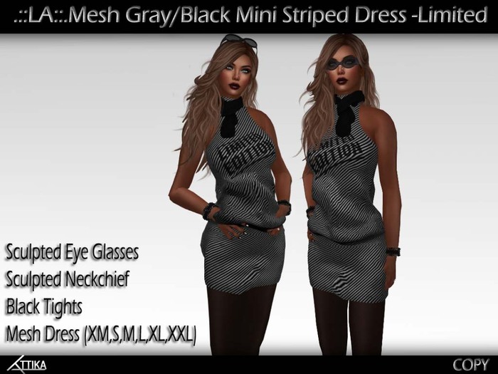 .::LA::.Mesh Gray/Black Mini Striped Dress -Limited