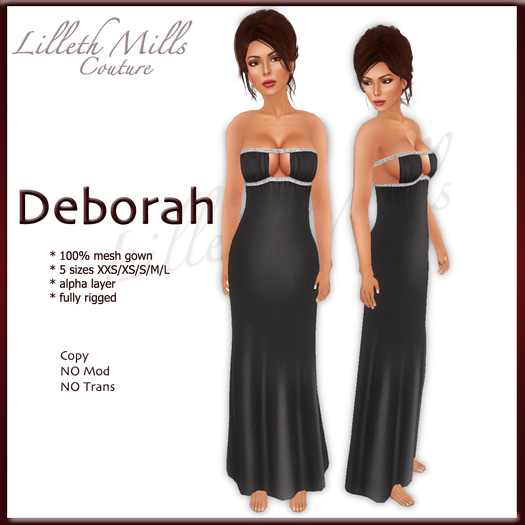 LMC Deborah - fully Rigged Mesh Gown - Black 