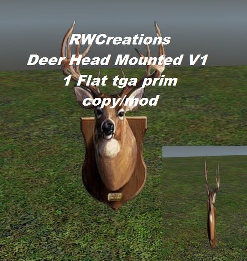 Elk Deer Head Mounted - 1 flat tga prim (boxed)