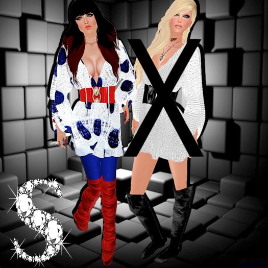 <S> Mesh Tunic Dress (White Dots Blue)