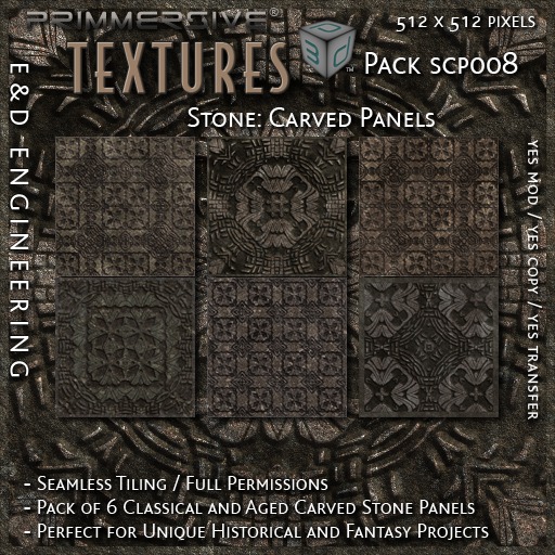 [SCP008] 6 Classical and Aged Carved Stone Panel Seamless Textures for Unique Historical Projects by E&D ENGINEERING