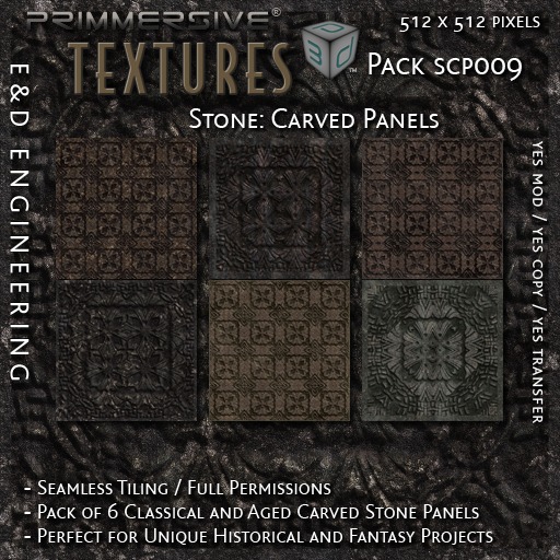 Second Life Marketplace - [SCP009] 6 Carved Stone Panel Seamless ...