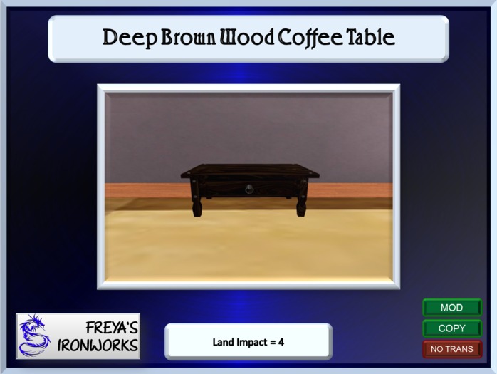 Deep Brown Wood Coffee Table - Freya's Ironworks