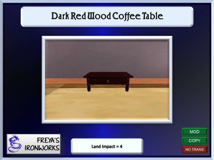 Dark Red Wood Coffee Table - Freya's Ironworks