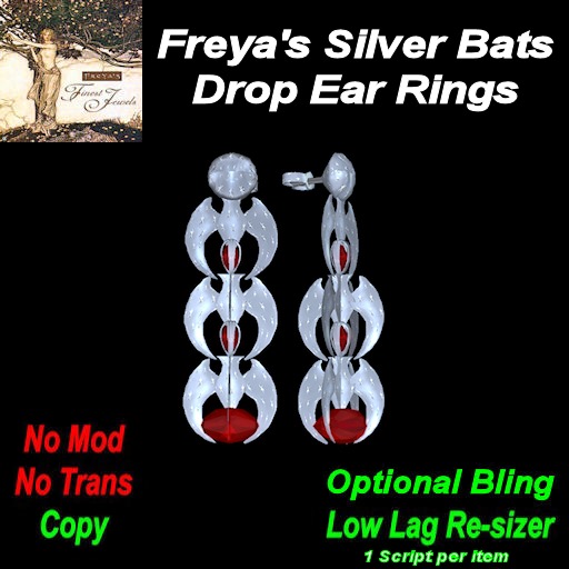 Freya's Silver Bats Drop Ear-ring with Resize Opt Bling 