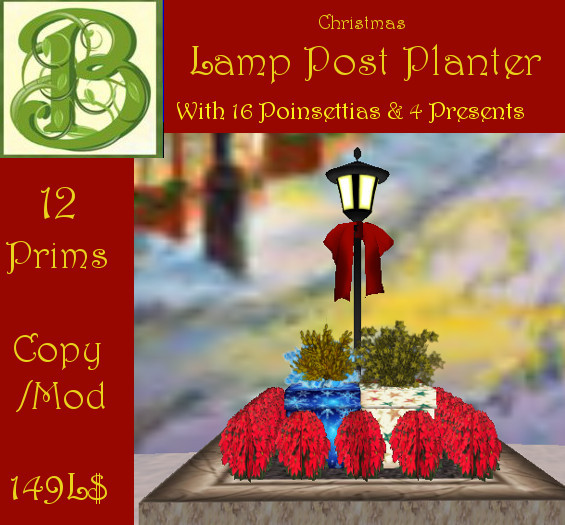 Christmas Lampost with Presents & Poinsettias