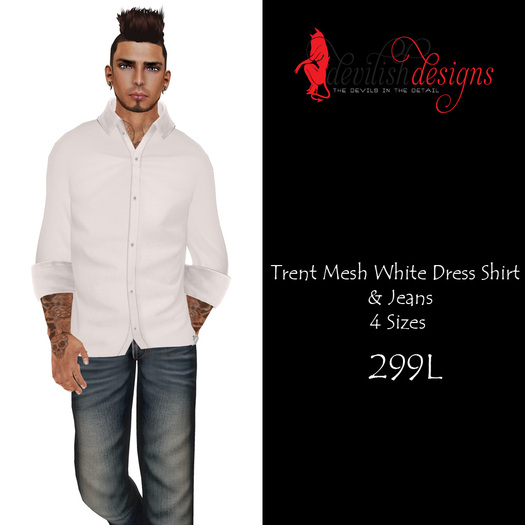 ! Devilish Designs Trent Mesh Dress Shirt & Mesh Jeans White