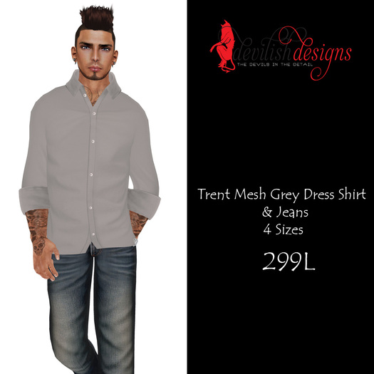 ! Devilish Designs Trent Mesh Dress Shirt & Mesh Jeans  Grey