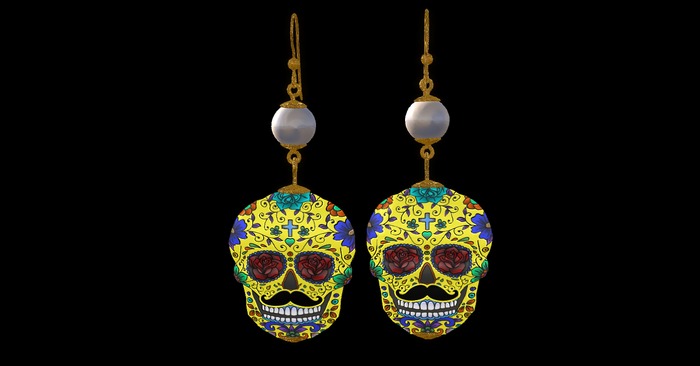 "Dia de los Muertos" Yellow Sugar Skull Earrings