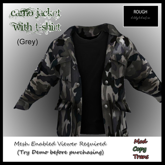 ROUGH GREY Camo Jacket w/ Black Tshirt (MESH )