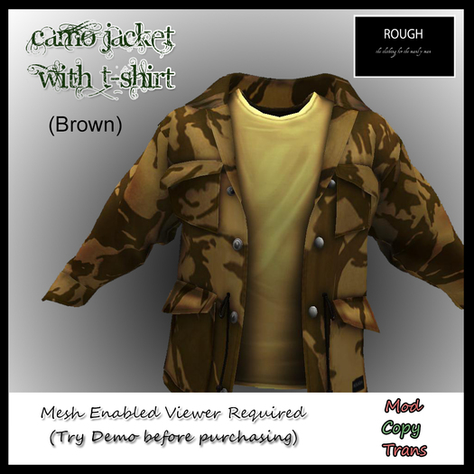 ROUGH BROWN Camo Jacket w/ Beige Tshirt (MESH )