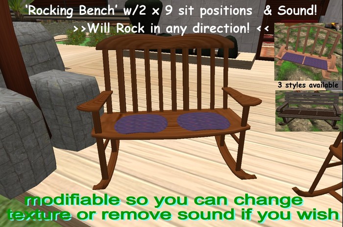 9 Poses Rocking Bench A1 3Prims COPY/MOD ★On SALE Today★