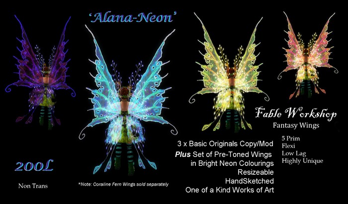 Resizeable Fairy Wings, 'Alana Neon', [Aqua Box Set]