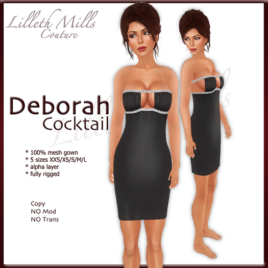 LMC Deborah Cocktail - fully Rigged Mesh Cocktail Gown - Black 