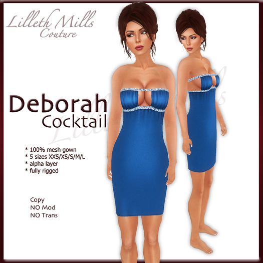 LMC Deborah Cocktail - fully Rigged Mesh Cocktail Gown - Blue 