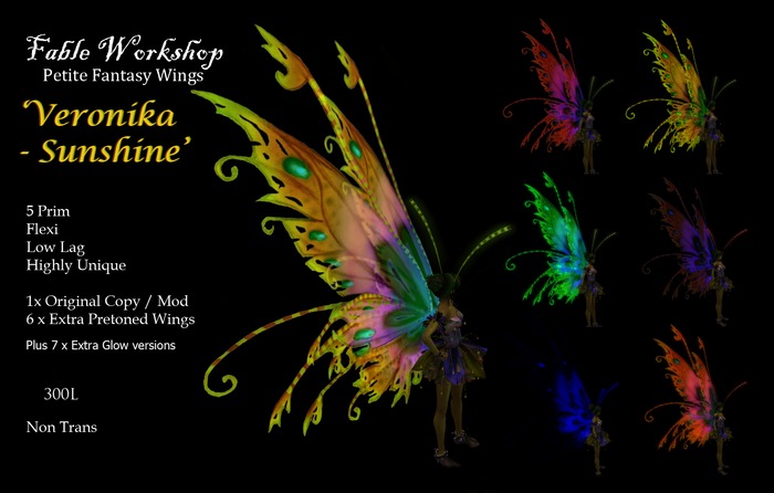 Resizeable Faery Wings 'Veronika Sunshine', [Yellow Box Set]