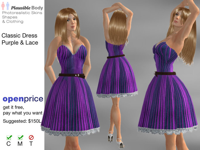 Classic Dress :: Purple Stripes & Lace with Leather Belt