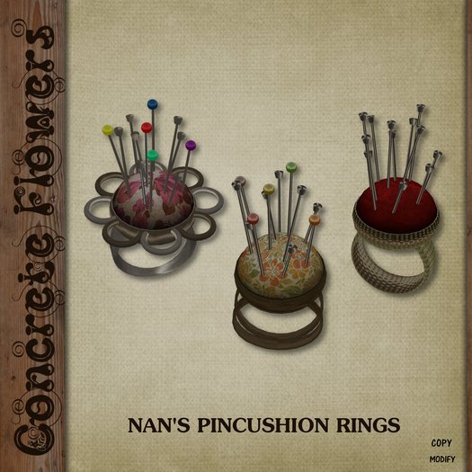 CONCRERE FLOWERS- NAN'S PINCUSHION RINGS