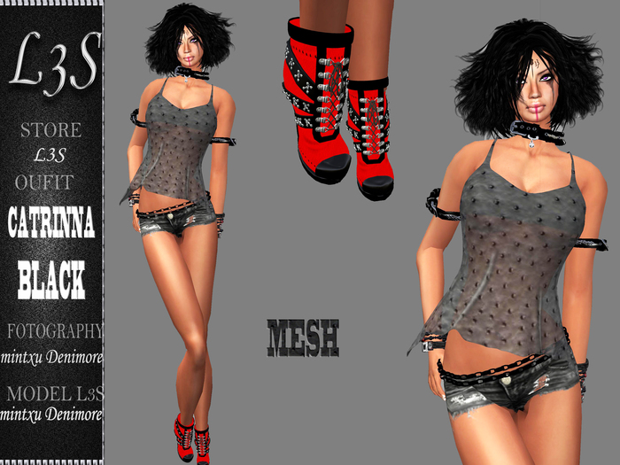 [ L3S ] CATRINNA OSTRICH BLACK MESH