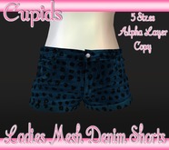 Ladies Mesh Denim Shorts Meow Teal