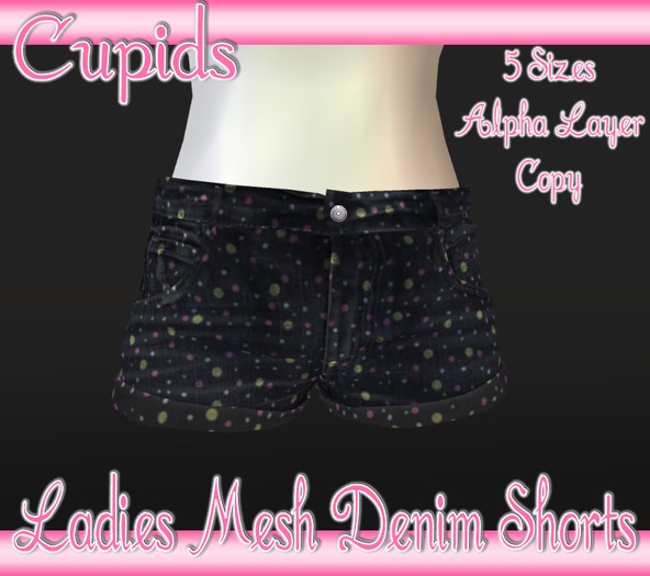 Ladies Mesh Denim Shorts Dotty
