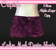 Ladies Mesh Denim Shorts Pink Posie